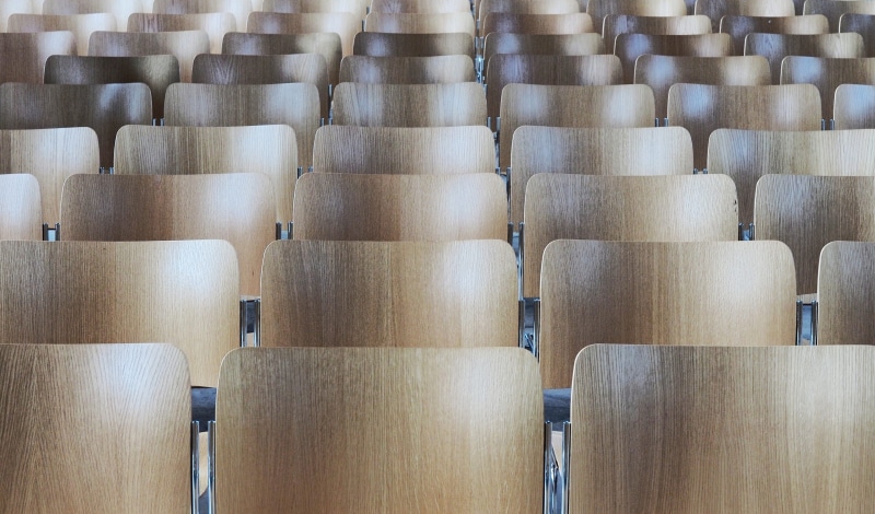 4K, ranks, seating, close-up, wooden, stadium, business, full frame, congregation, high angle view, empty, Rows, seminar, vacant, lines, Chair, industry