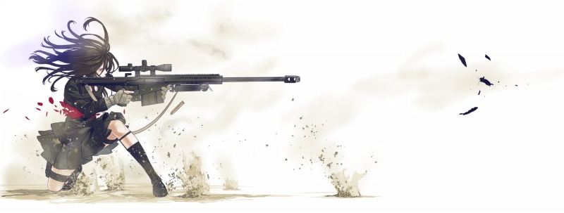 petals, weapon, hair, long, original, gloves, skirt, kozaki, white, gun, yuusuke, brown, 2K, kneehighs