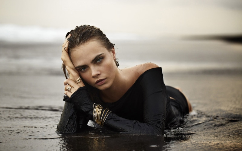 beauty, model, outdoors, sea, beach, wet hair, 1080P, land, wet clothing, cara, brunette, adult, nature, portrait, looking at camera, one person, hairstyle