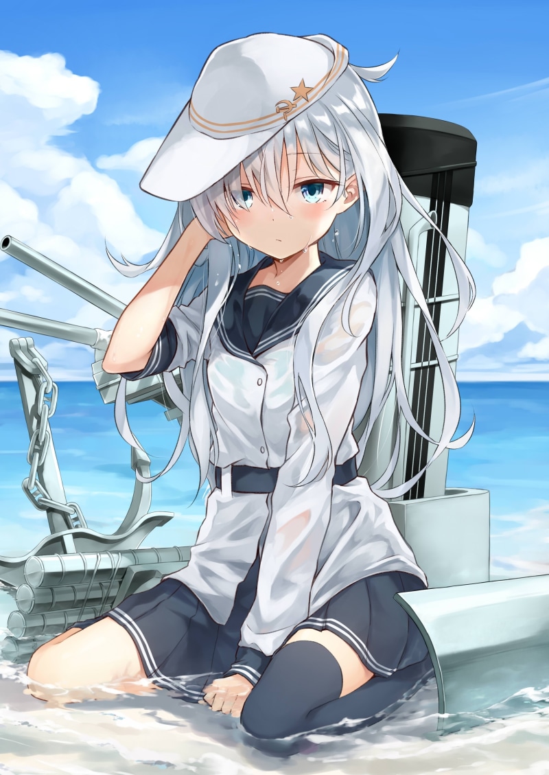 adult, women, anime girls, 2K, beautiful woman, nature, beauty, Kantai Collection, wet clothing, Hibiki (KanColle), blue eyes, clothing, females, human body part