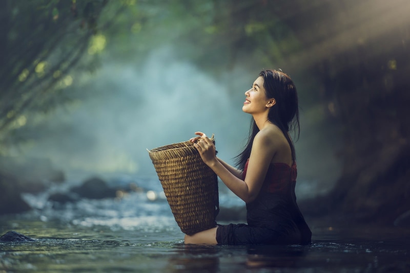 real people, container, fashion, Thailand, beauty, 720P, basket, Asian, looking away, women, focus on foreground, hairstyle, tree, nature, sitting, young adult