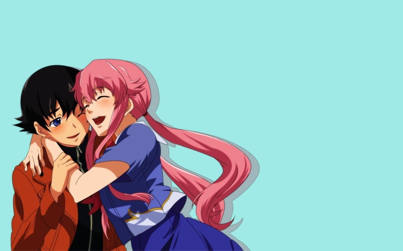 Gasai Yuno, colored background, cut out, young women, adult, blue, character, young adult, 1080P, copy space, standing, leisure activity, real people