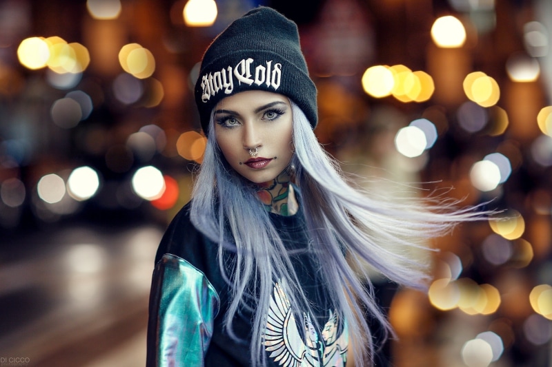 1080P, tattoo, women, eyeshadow, Fishball Suicide, nose rings, long hair, blue hair, piercing