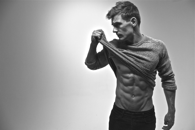 black, abdominal muscle, shirt, standing, muscular build, young men, abs, one person, weight training, young adult, pose, men, white, jeans, handsome, waist up