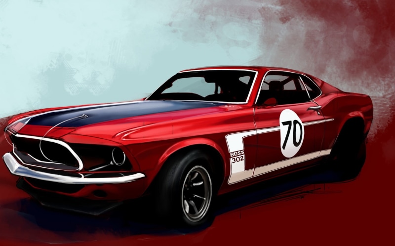 ford, 302, cars, 1080P, boss, mustang, hd, drawing, sketch
