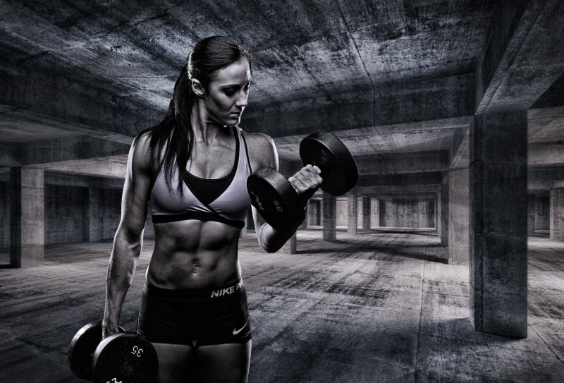fitness, women, model, dumbbell, monochrome, 1080P, 2048x1392, sports