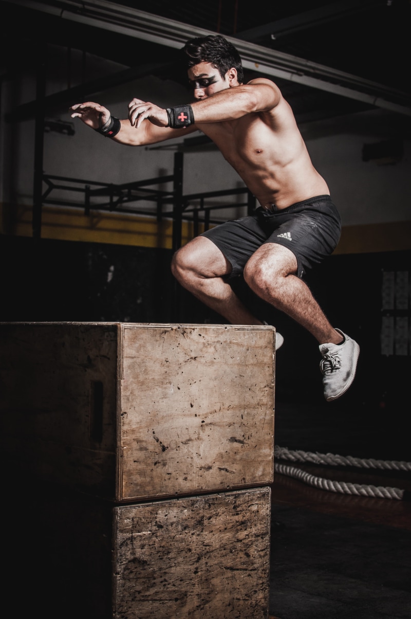 male, active, athlete, vitality, healthy lifestyle, guy, effort, one person, person, fitness, sport, exercising, jump, box, full length, determination