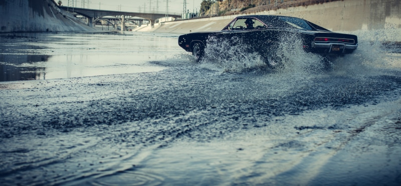 black cars, Dodge Charger, water, Dodge, aquaplanning, 2K, car