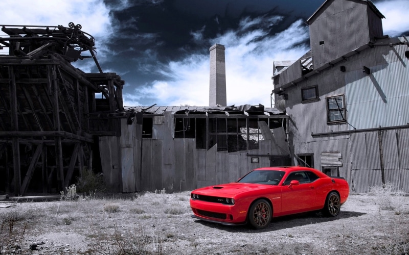 abandoned, Dodge Challenger SRT, nature, ruined, outdoors, demolished, car, pollution, motor vehicle, mode of transportation, sky, factory, damaged, no people