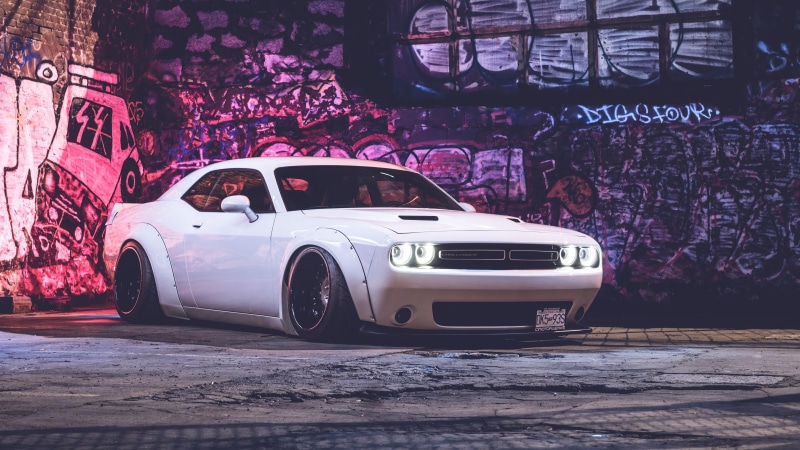 graffiti, wall, dodge challenger, car, dodge, 4K, vehicle, classic car, wall art, sports car, muscle car