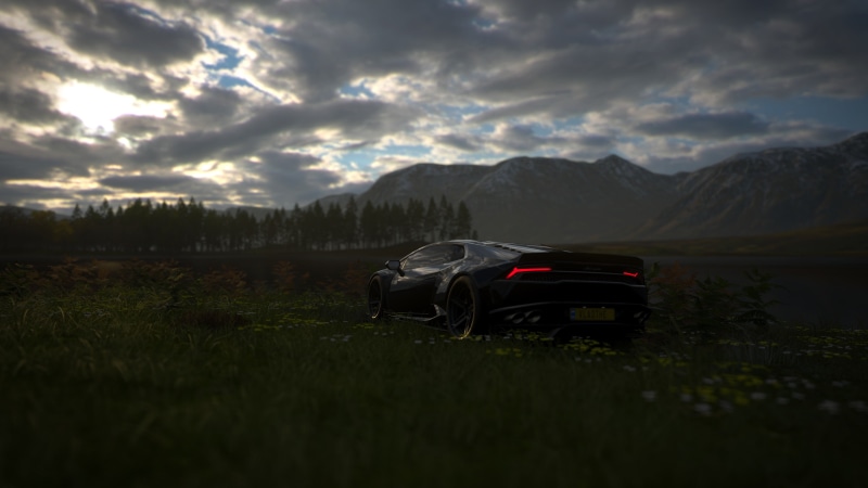 4K, motor vehicle, environment, screen shot, grass, tranquil scene, landscape, plant, cloud - sky, sky, land, field, nature, mountain range, car, transportation