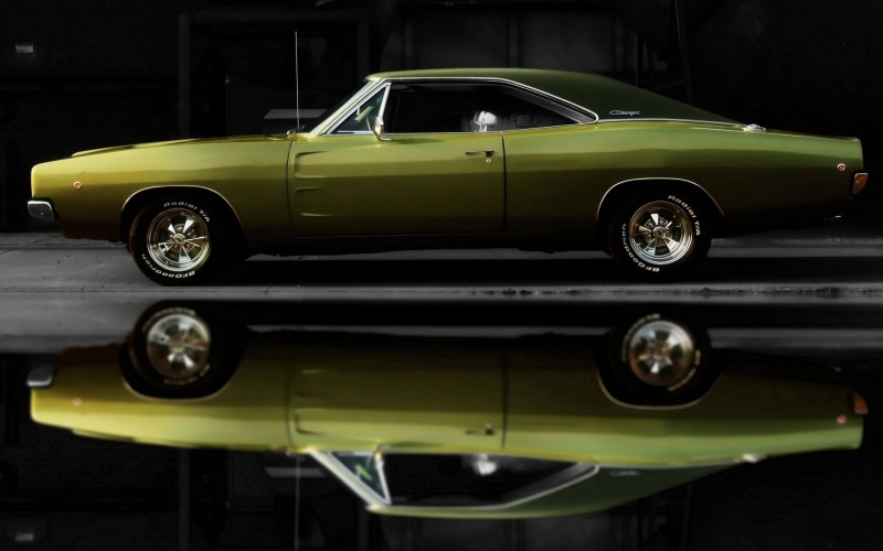 land vehicle, wheel, coupe, green, muscle cars, green cars, car, night, collectors car, luxury, vintage car, silver colored, indoors, 1080P, wealth, retro styled