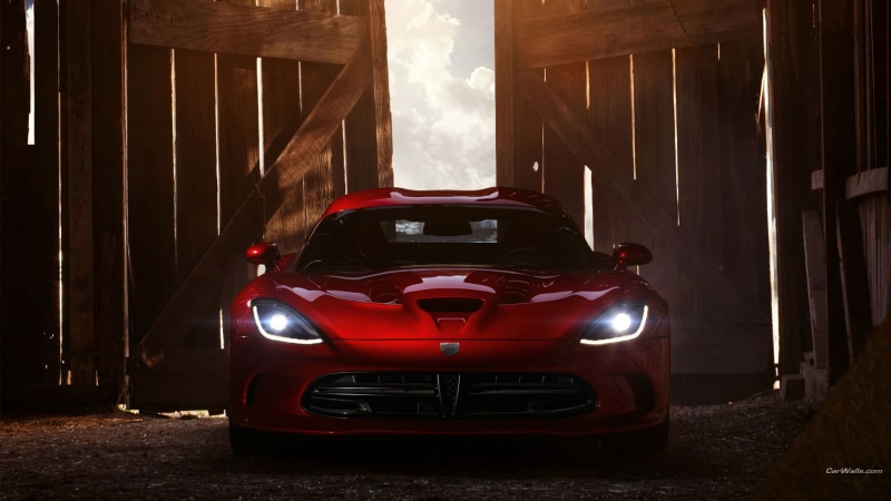 built structure, Dodge, luxury, motor vehicle, architecture, vehicle, retro styled, barn, Dodge Viper, indoors, city, illuminated, night, red cars, mode of transportation