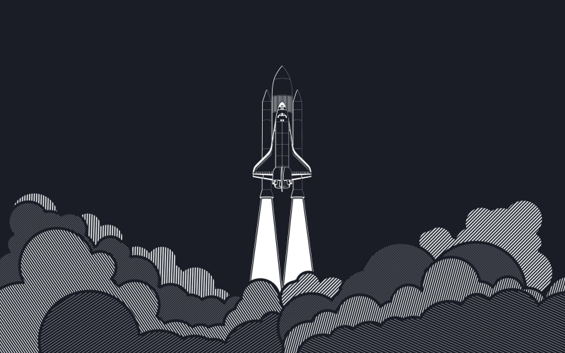 space shuttle, space, smoke, challenger, digital art, 2K, spaceship, flying, blue, artwork, white, rocket, aircraft, gray background, launch pads, vector