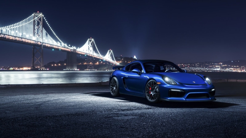 bridge - man made structure, Porsche Cayman GT4, street, sports car, motor vehicle, vehicle, transportation, bridge, nightlife, city, coupe, Super Car 
