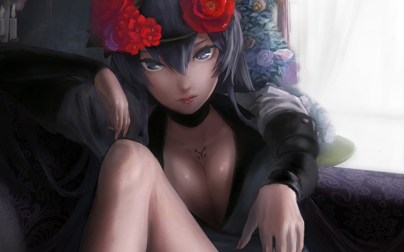 real people, 1080P, fashion, indoors, Akame ga Kill!, looking at camera, hairstyle, beauty, sitting, curtain, furniture, three quarter length, young women