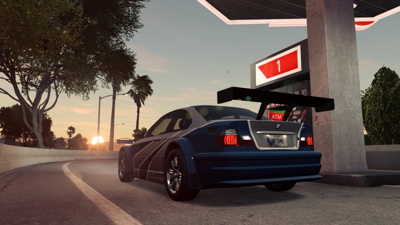 need for speed payback, car, Need for Speed: Most Wanted, BMW M3 GTR, Gas station, 1080P, sunset