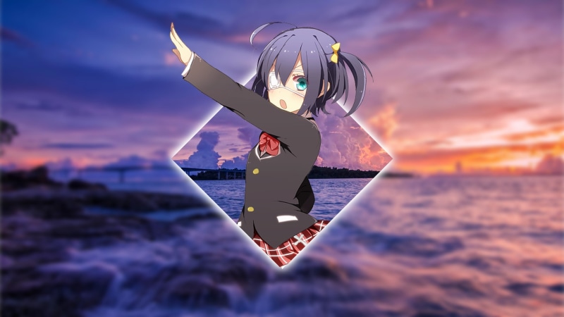 anime girls, waterfront, horizon, mid-air, 1080P, Takanashi Rikka, sunset, Chuunibyou demo Koi ga Shitai!, horizon over water, sky, illuminated, beach