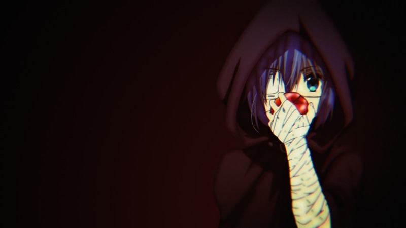fear, emotion, front view, unrecognizable person, looking at camera, adult, finger, indoors, human limb, young adult, anime, hand, body part, copy space