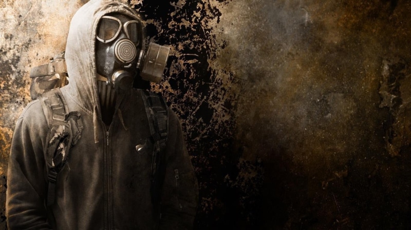 mask, gas masks, indoors, military, clothing, smoking, standing, one person, men, weapon, protection, obscured face, technology, adult, work helmet, gun