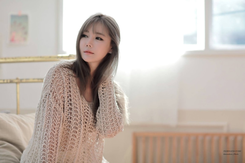 model, Asian, loose clothing, looking into the distance, long hair, Han Ga Eun, 1080P, hands in hair