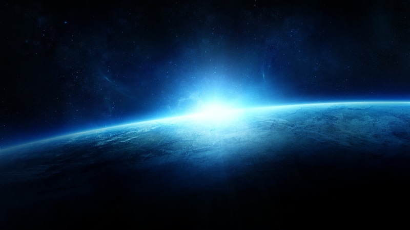space art, horizon, atmosphere, dark, bright, cyan, blue, nature, shiny, abstract, glowing, photo, planet - space, illuminated, outer, planet