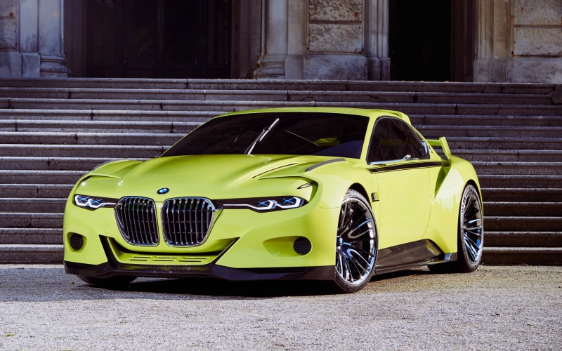 retro styled, motor vehicle, land vehicle, architecture, built structure, yellow, 4K, vintage car, transportation, BMW, day, luxury, concept car, parking