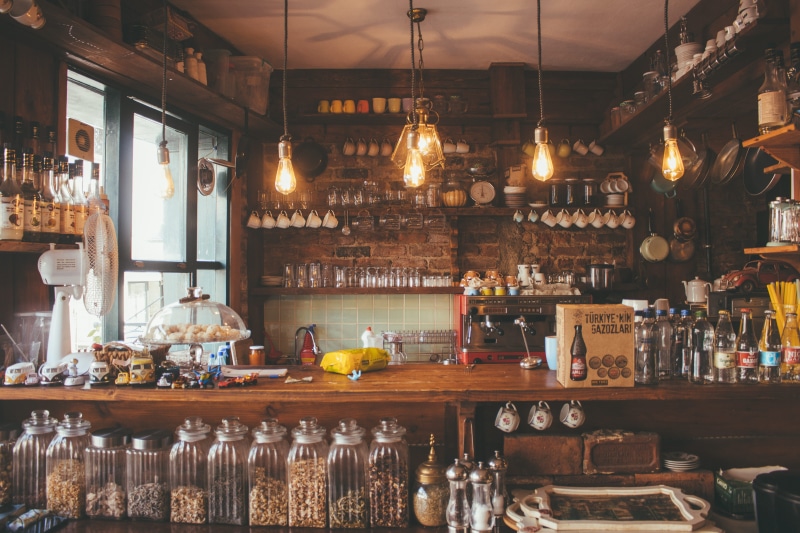 stock, pendant, container, arrangement, indoors, 5K, lighted, food and drink, table, built structure, business, restaurant, bottles, illuminated, architecture
