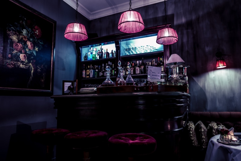 indoor, lamp, turned, beverage, decoration, drink, alcohol, ceiling, reflection, refreshment, three, mini, arts culture and entertainment, illuminated
