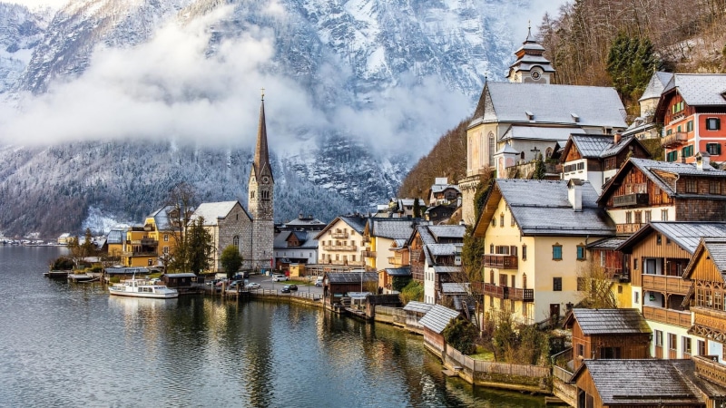1080P, hallstatter see, water, hallstatt, house, built structure, sky, lake, reflection, travel destinations, architecture, alps, plant, building exterior