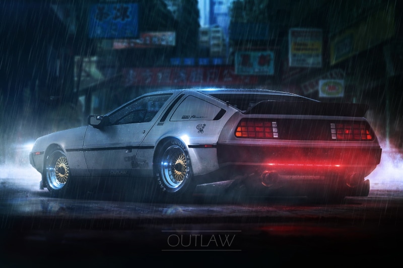 smoke, car, Ned Souris, fan art, neon, digital art, street, fantasy art, rain, vehicle, 720P