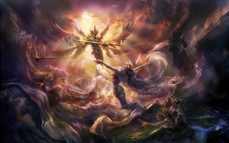 full frame, art, multi colored, fantasy, 1920x1200 px, no people, girl, px, sea, fantasy art, abstract, hd, low angle view, sword, backgrounds, exploding