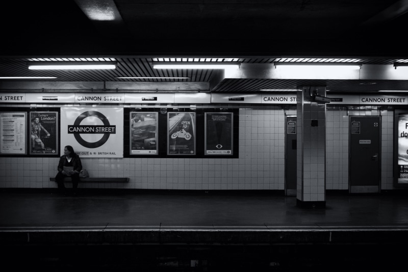 rail transportation, subway Station, railroad station platform, railroad station, indoors, tube, waits, lighting equipment, travel, illuminated, waiting