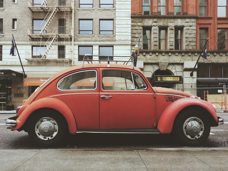 urban photography, urban, chrome, design, Volkswagen Beetle, bumpers, land vehicle, classic car, window, 2K, automobile, orange, day, stationary, road