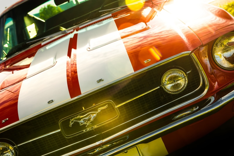 mustang, reflection, street, mode of Transport, transportation, bumper, classic, collectors Car, vintage Car, grille, red, driving, travel, front View