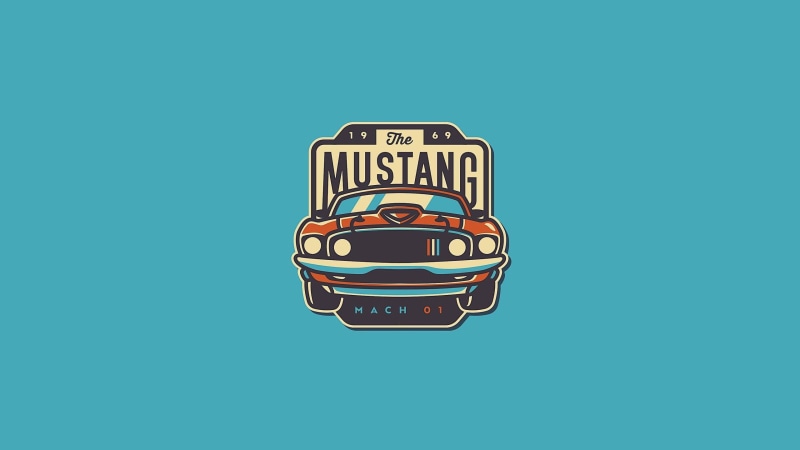 Ford Mustang Mach 1, illustration, blue background, fastback mach 1, Ford USA, patch, 2K, Ford Mustang