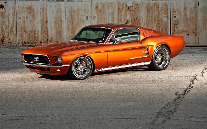 Muscle car, Fastback, 1080P, Orange, Custom, Ford Mustang, Widebody