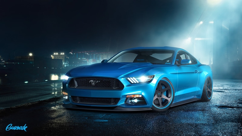 GT, Muscle Car, Mustang, 1080P, front, Ford, by Gurnade, blue