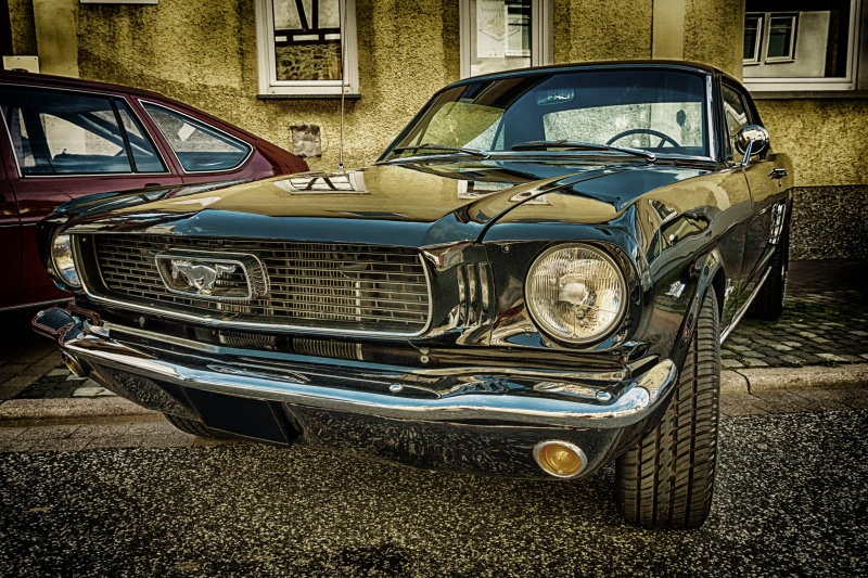 outdoors, old vehicles, architecture, 5K, sports car, close, mustang, dare, transportation, vehicle, retro styled, drive, chrome, land vehicle, oldtimer
