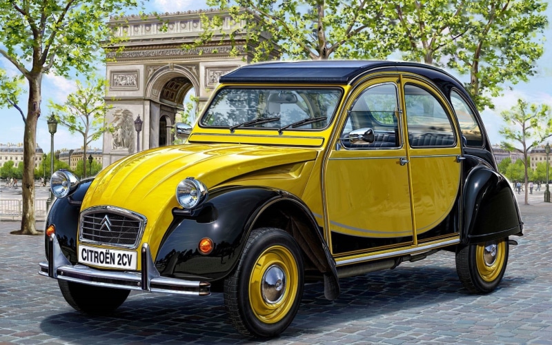 classic cars, beetle, old cars, 1080P, vintage cars, car, citroen, black, superb, cv, citroen 2cv, yellow