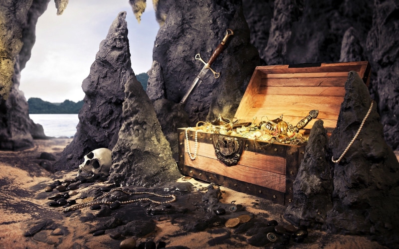 ducks, skull, Treasure, animals, hd, 2K, sword, gold, art, 2560x1600 px, px, x