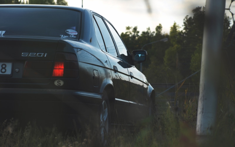 2K, transportation, sky, stationary, glass - material, outdoors, car, vehicle, tree, field, motor vehicle, BMW E34 520i, no people, land, BMW E34, plant