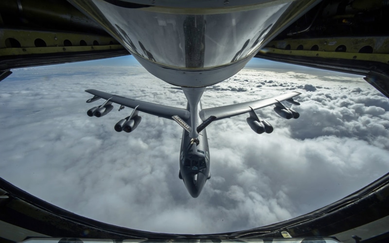 mid-air refueling, aircraft, Boeing B-52 Stratofortress, 1080P, clouds, sky