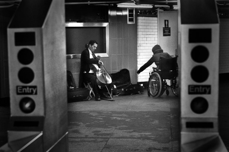 black, 1080P, lifestyles, group of people, monochrome, public transportation, women, full length, subway, transportation, car, travel, land vehicle, music