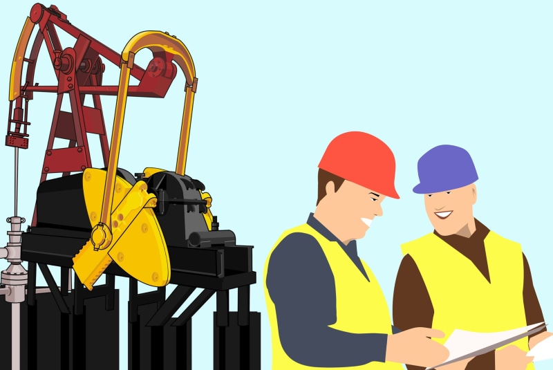 power, two people, hardhat, oil, coworker, rig, engineers, industry, technology, waist up, yellow, workers, clothing, communication, headwear, nature, worker