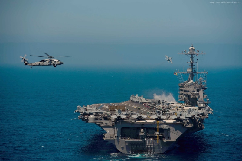 fossil fuel, US Army, transportation, water, nautical vessel, ship, industry, no people, sky, fuel and power generation, blue, aircraft carrier, CVN-74