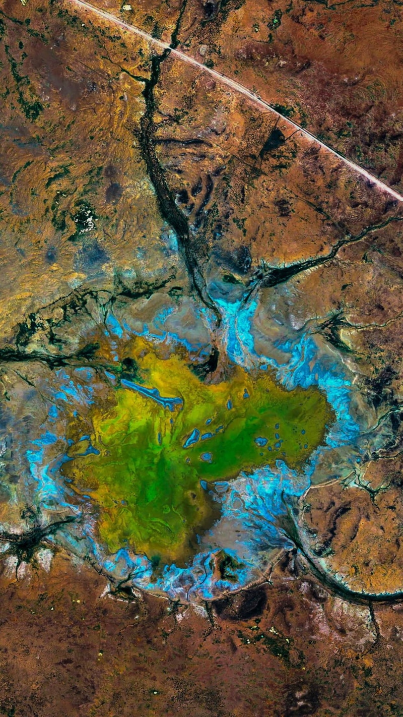 water pollution, portrait display, fossil fuel, no people, day, vertical, environmental damage, reflection, outdoors, multi colored, water, pollution, high angle view