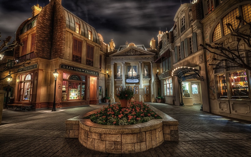 street light, tiles, old, town, long exposure, HDR, street, town square, lights, flowers, night, old building, clouds, house, France, architecture, Paris