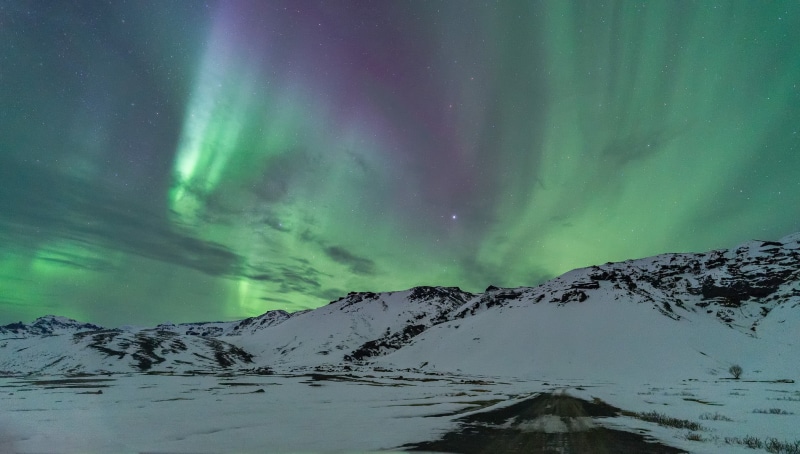 720P, green, winter, mountain, night  sky, green sky, landscape, ice, sky, stars, arctic, nighttime, nature, snow, northern lights, covered, aurora borealis