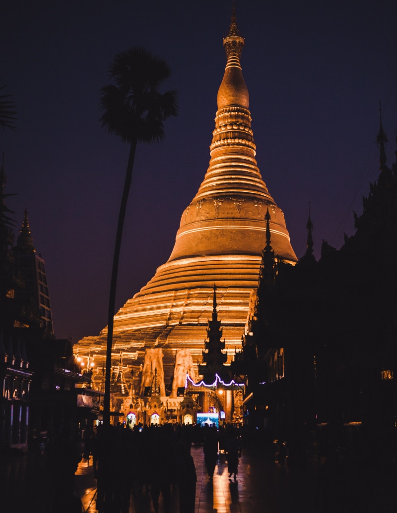 lights, tourist, spire, night, religion, the past, silhouette, temple, pagoda, illuminated, architecture, place of worship, sky, tree, nature, travel, asia